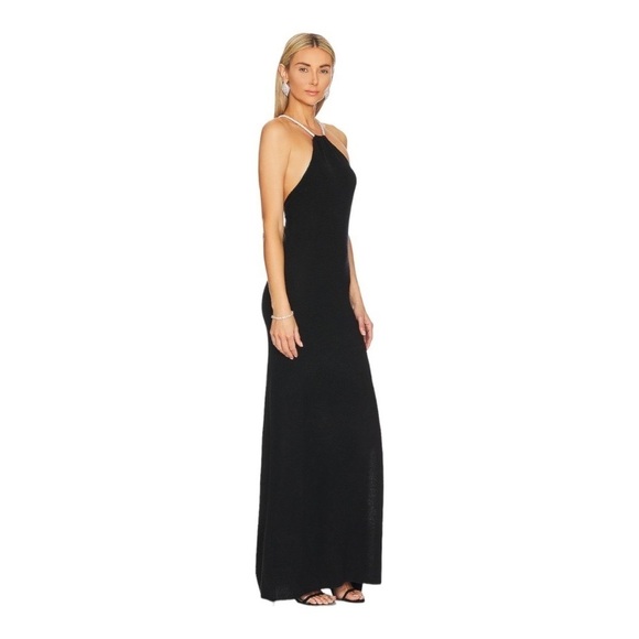 JoosTricot Black Maxi Dress Halter Jewel Straps High Slit Alpaca Wool Blend XS - Picture 3 of 10